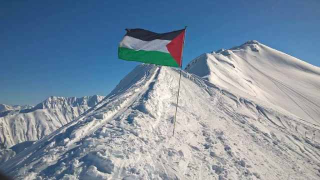 ناشط أميركي يرفع علم فلسطين على قمة جبال ألاسكا