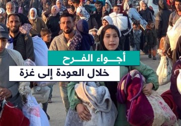 مراسل فلسطين اليوم أسامة الدحدوح ينقل أجواء الفرح لعودة النازحين إلى شمال القطاع سيرا.