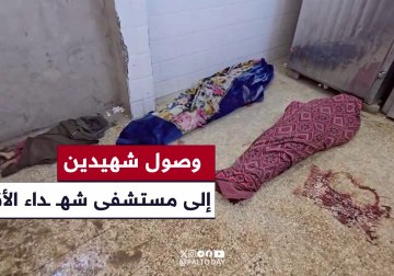 وصول شهيدين لمستشفى شهداء الأقصى انتشلتهما الطواقم الطبية من منطقة أبو العجين شرق دير البلح وسط قطاع غزة.