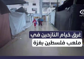 مراسل فلسطين اليوم يرصد غرق خيام النازحين داخل ملعب فلسطين غربي مدينة غزة 