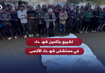 تشييع جثامين الشهداء في مستشفى شهداء الاقصى جراء استهداف خيمة في منطقة المشاعلة بمدينة دير البلح وسط قطاع غزة