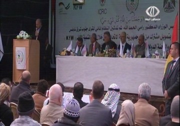 وضع حجر الاساس لمشروع النظام المائي خلال احتفال نظم ببلدة عقربا بمحافظة نابلس – 22 – 3 – 2015 – علي سليمان