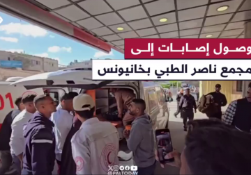 كاميرا فلسطين اليوم ترصد وصول إصابات بينها إصابة خطيرة إلى مجمع ناصر الطبي عقب استهداف الاحتلال خيمة تؤوي نازحين في شارع الفحم ببلدة #بني_سهيلا شرق مدينة خانيونس جنوبي قطاع غزة