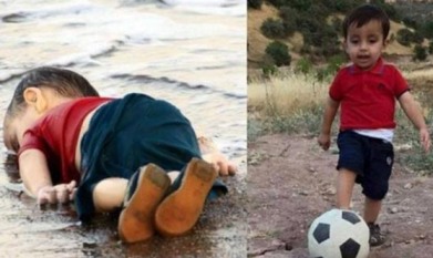 مجسم رملي للطفل السوري إيلان شنو