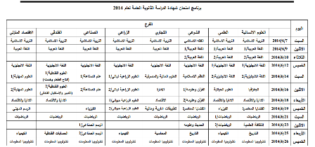 إعلان جدول امتحانات الثانوية العامة للعام 2014 بالتوافق بين الضفة وغزة